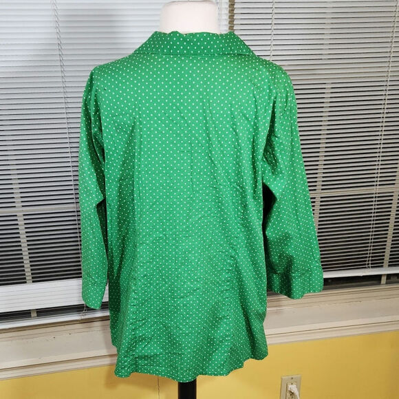 Lane Bryant $60 18/20 Green Polka Dot 3/4 Sleeve Collared Cotton Blend Button Up - Picture 4 of 8